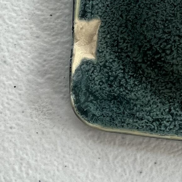 Art Studio Pottery Trinket Dish Tray Jewelry Table Dish Green Glazed Speckled - Picture 8 of 9